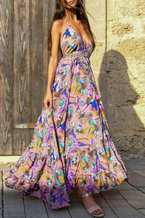 Printed Open Back Maxi Dress