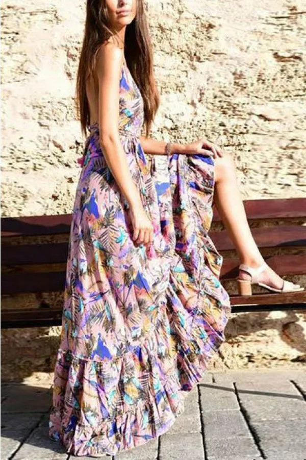 Printed Open Back Maxi Dress