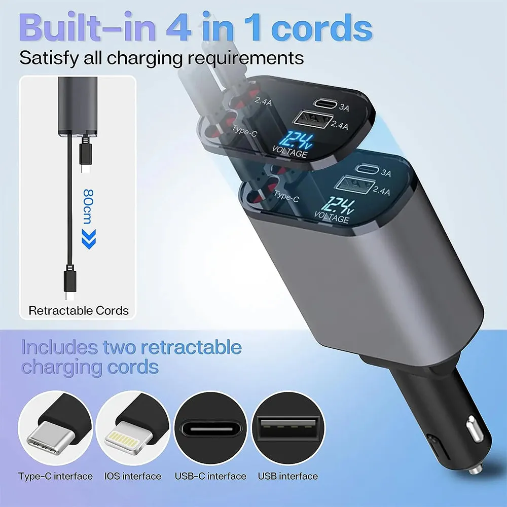 Retractable Car Charger 4-in-1