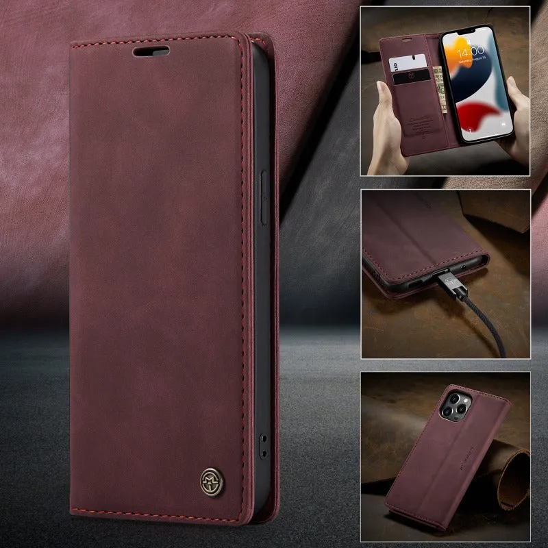 Retro Leather Wallet Flip Magnetic Phone Case With Card Slot For IPhone