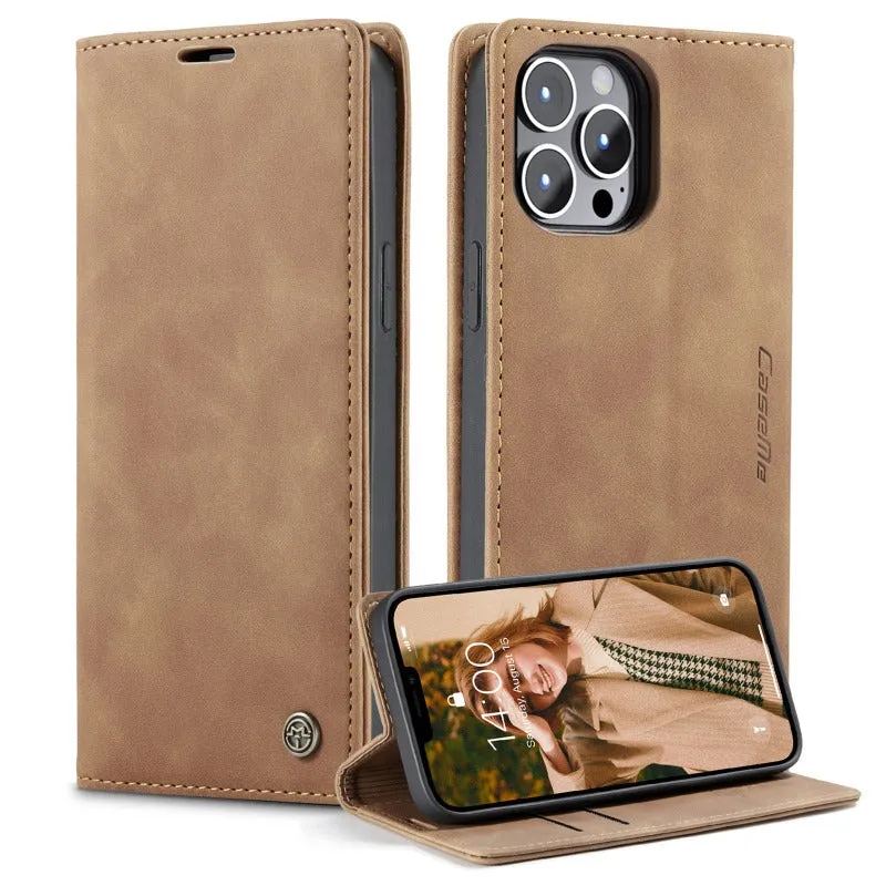 Retro Leather Wallet Flip Magnetic Phone Case With Card Slot For IPhone