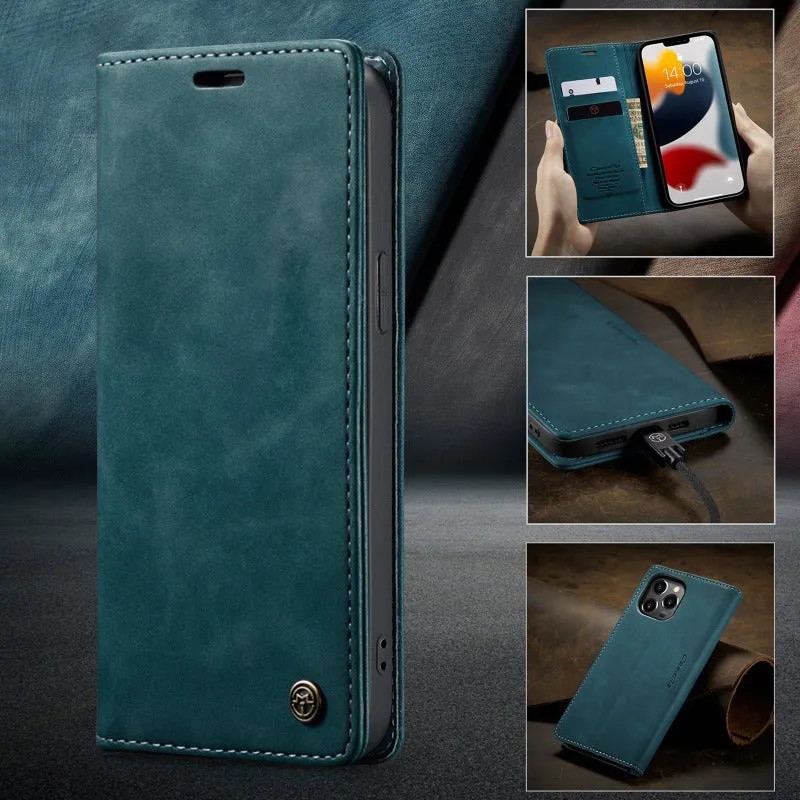 Retro Leather Wallet Flip Magnetic Phone Case With Card Slot For IPhone