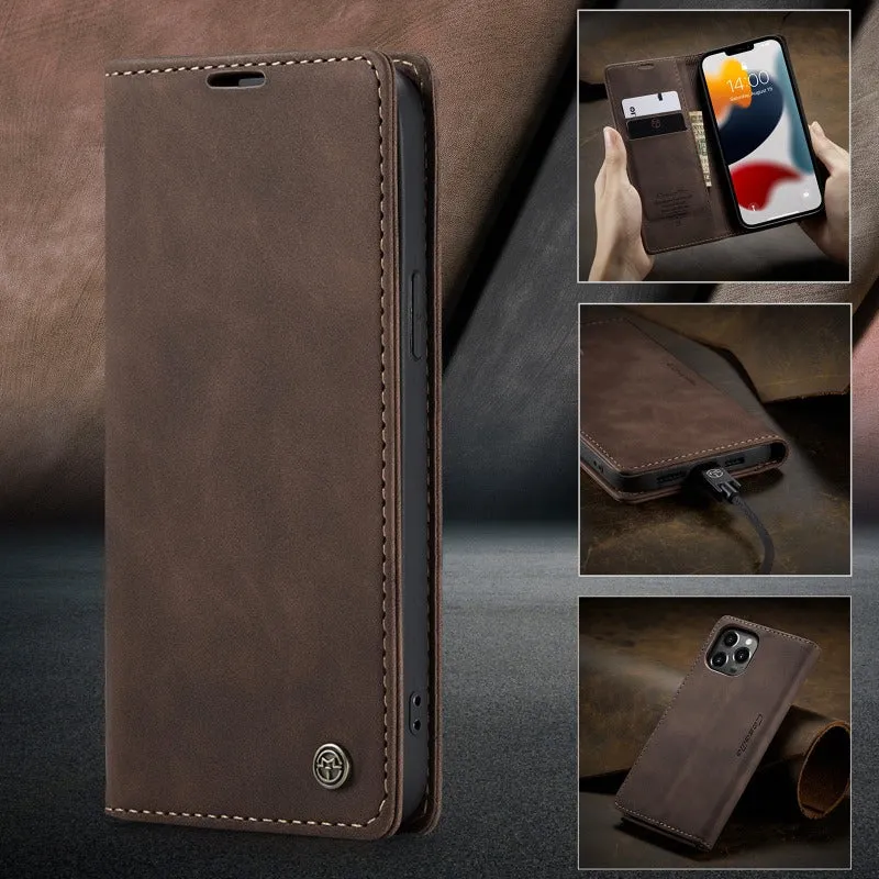 Retro Leather Wallet Flip Magnetic Phone Case With Card Slot For IPhone