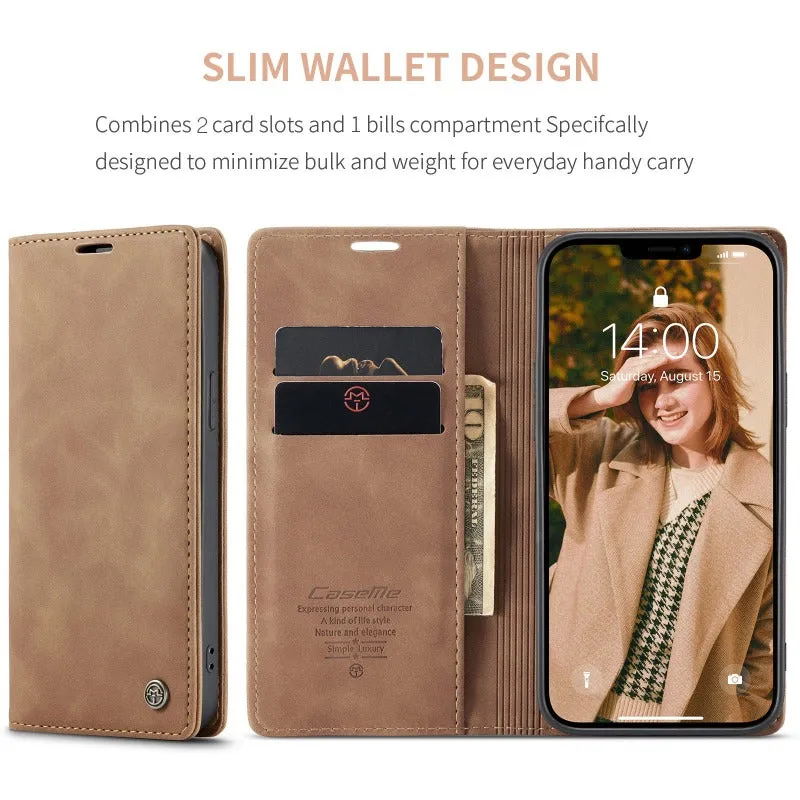 Retro Leather Wallet Flip Magnetic Phone Case With Card Slot For IPhone