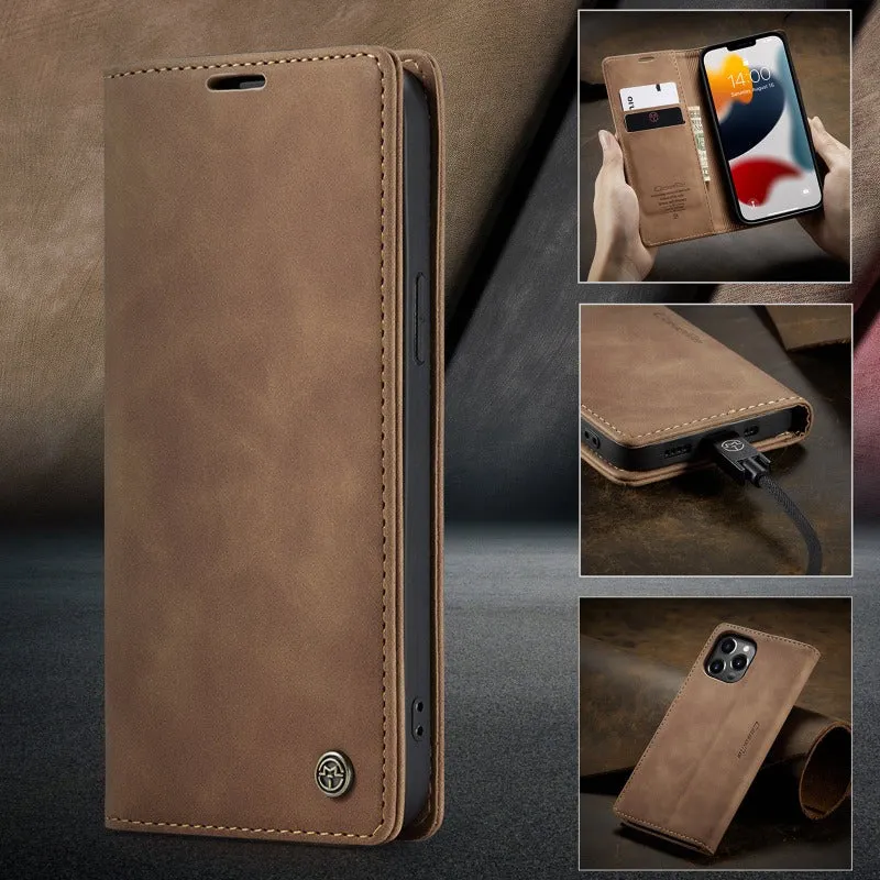 Retro Leather Wallet Flip Magnetic Phone Case With Card Slot For IPhone