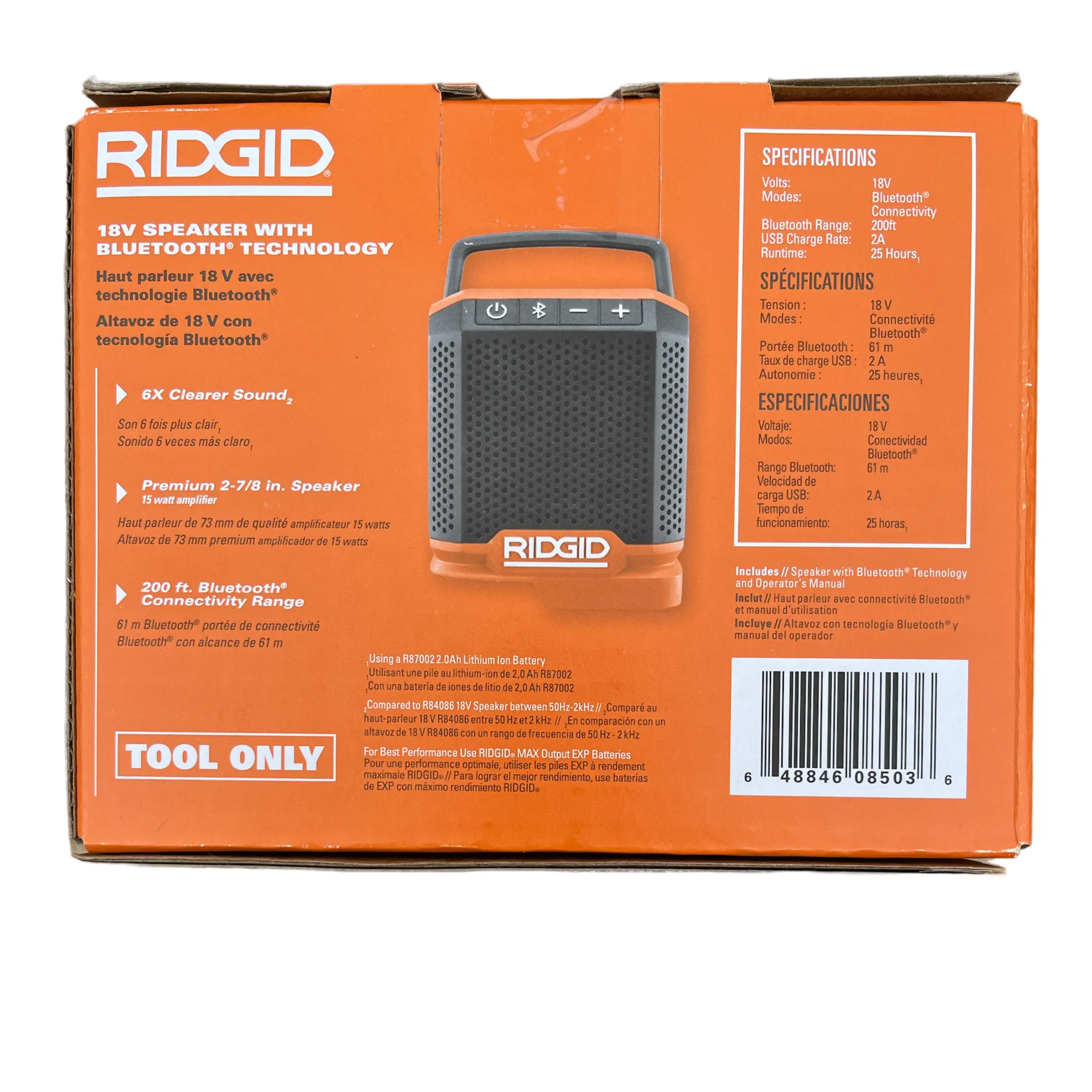 RIDGID 18-Volt Cordless Speaker with Bluetooth Wireless Technology (Tool Only)