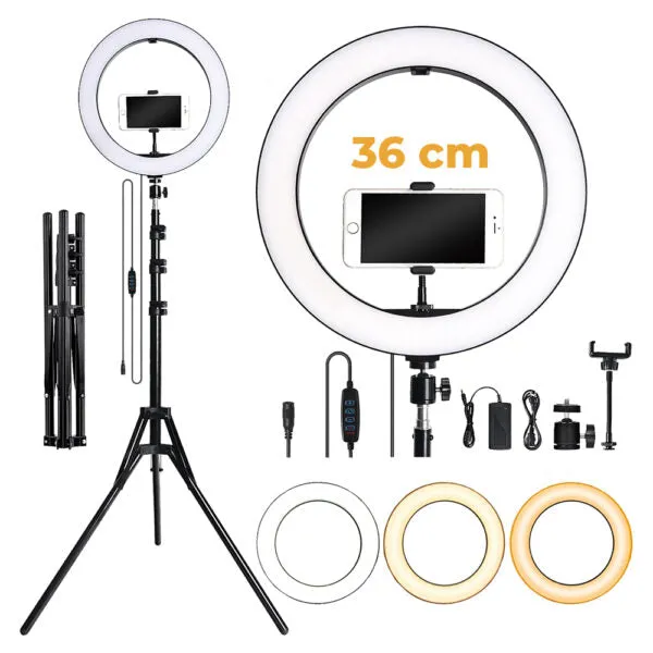 Ring Light 36CM LED Kit [ Plastic ] with 7.5ft Tripod Stand with 3 Phone Holder Adjustable