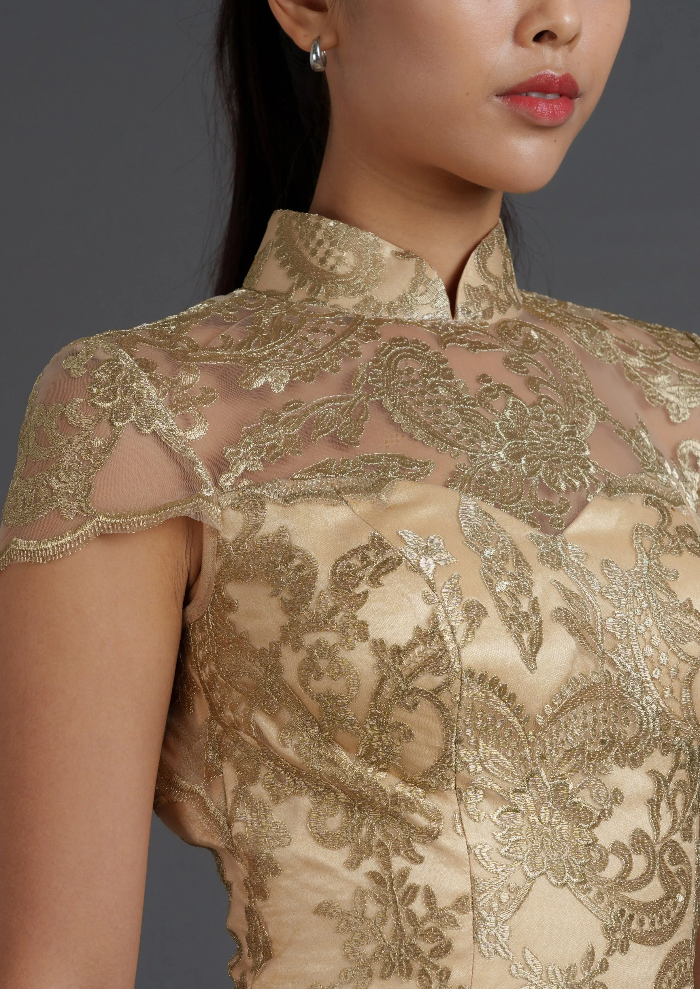 Rosemary Open Back Qipao Gown (Gold)