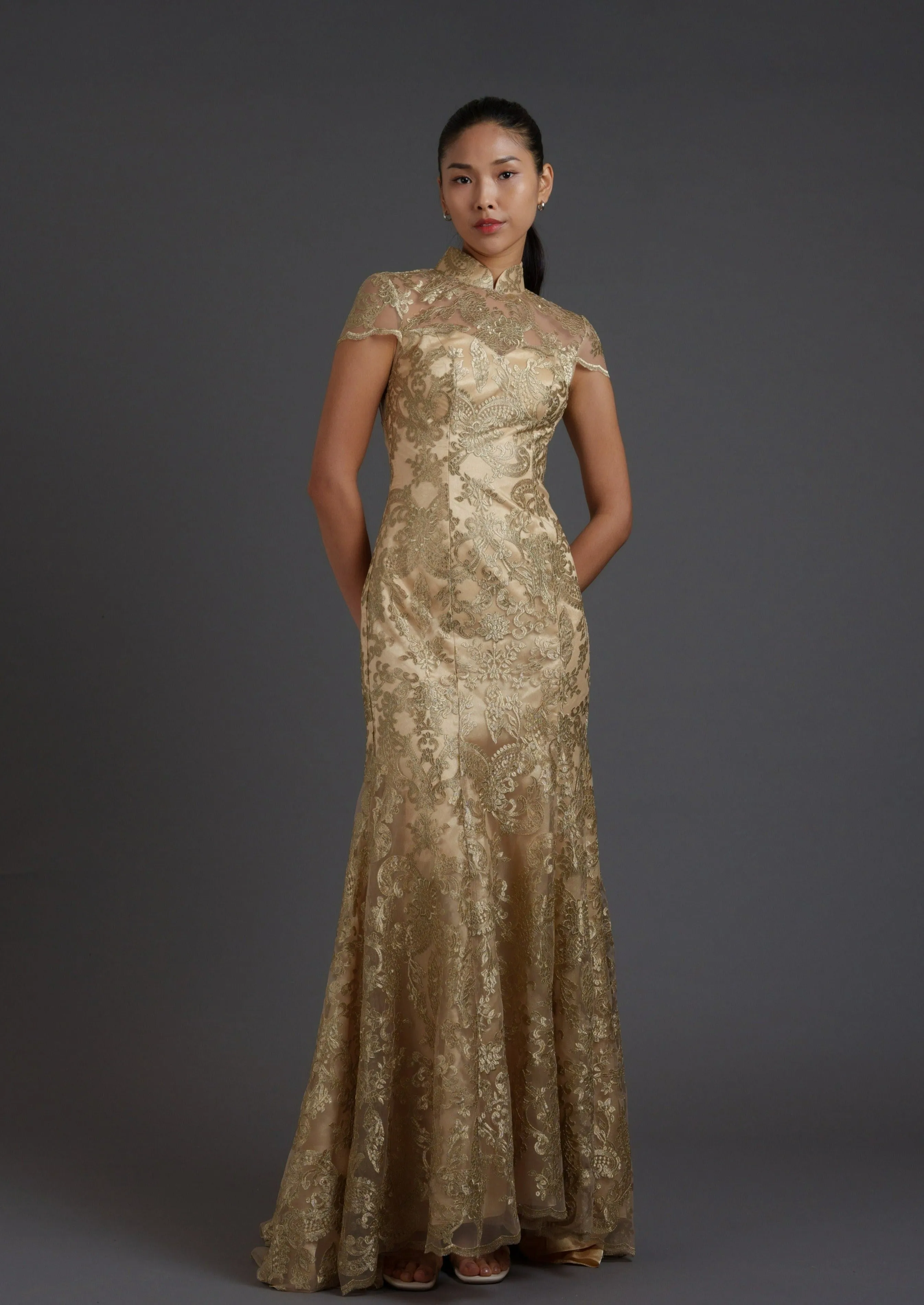 Rosemary Open Back Qipao Gown (Gold)