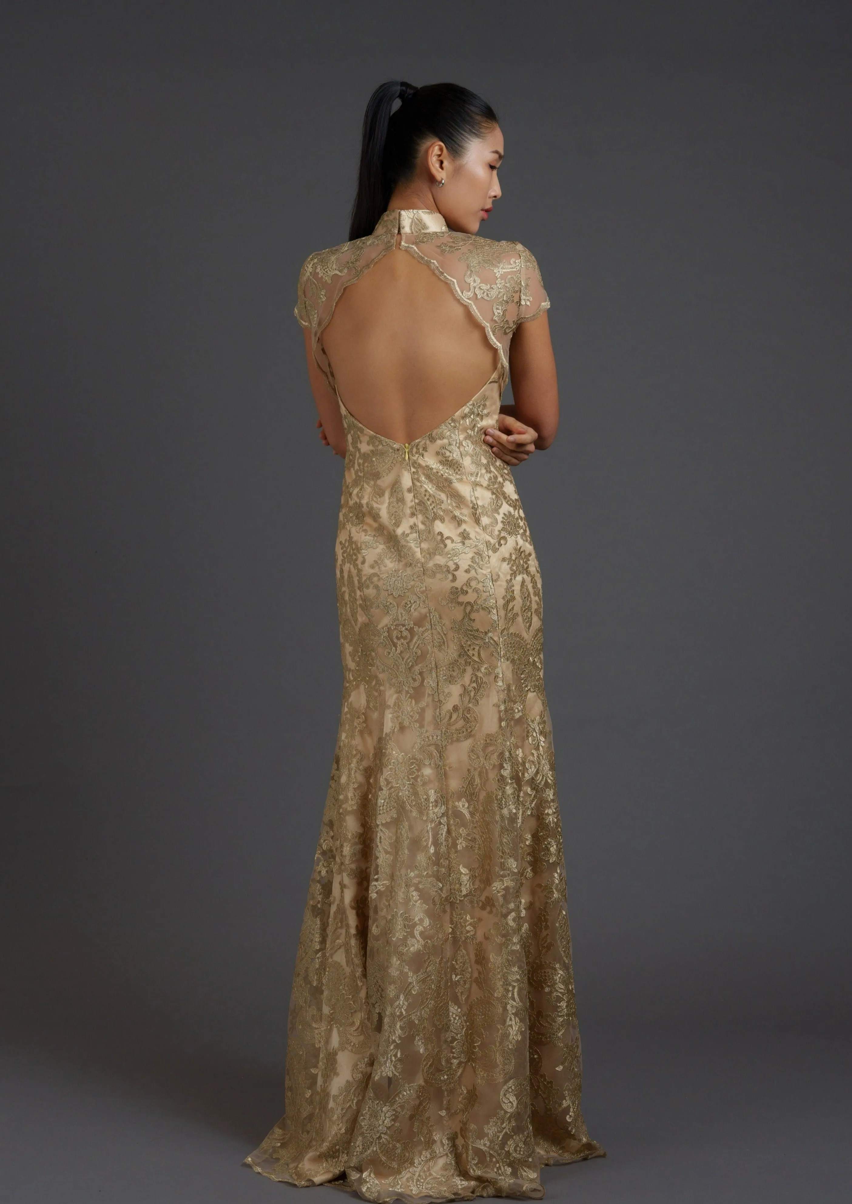 Rosemary Open Back Qipao Gown (Gold)