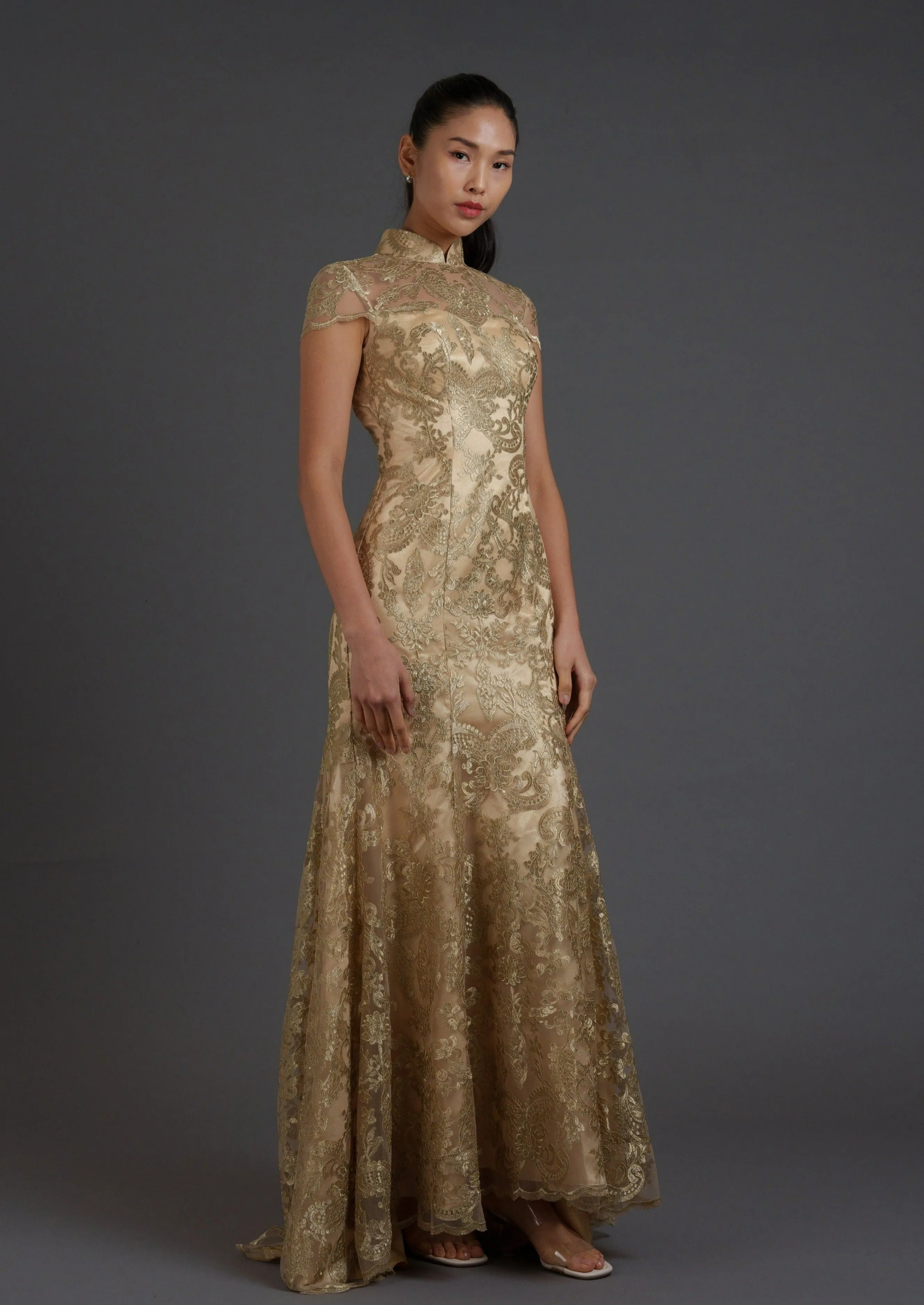 Rosemary Open Back Qipao Gown (Gold)