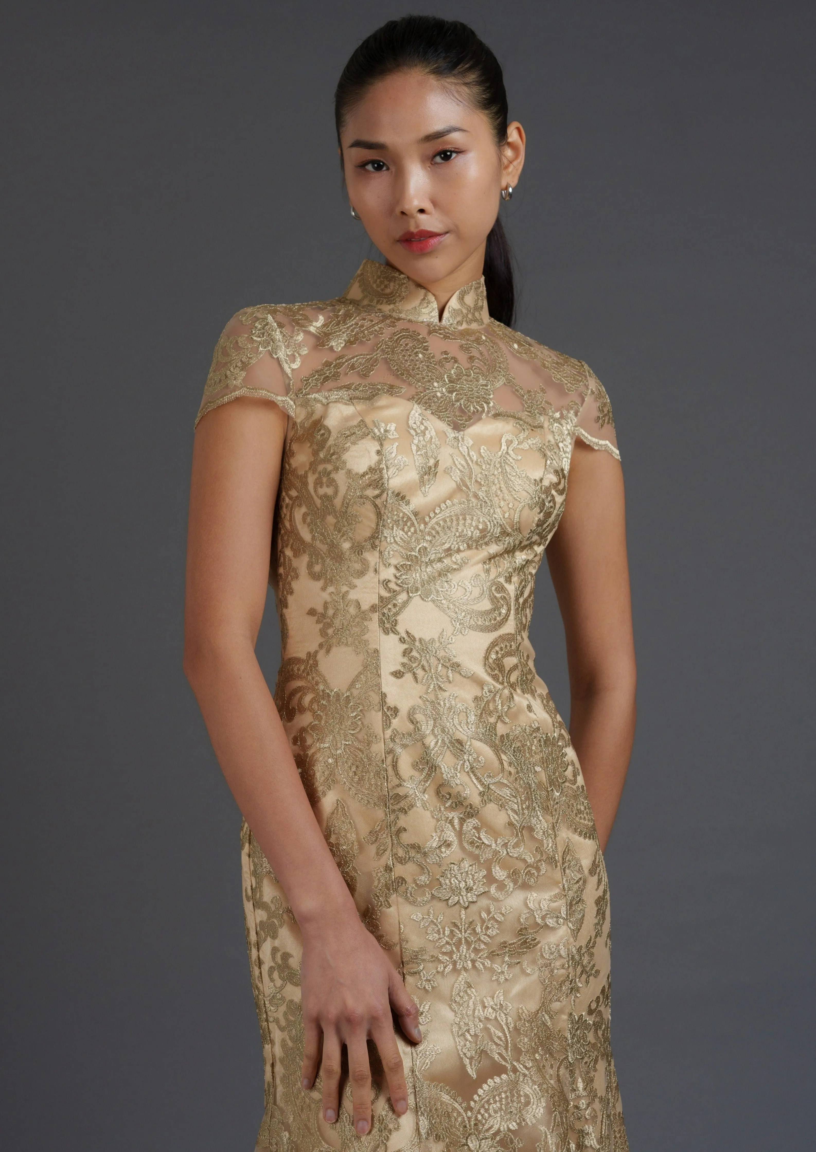 Rosemary Open Back Qipao Gown (Gold)