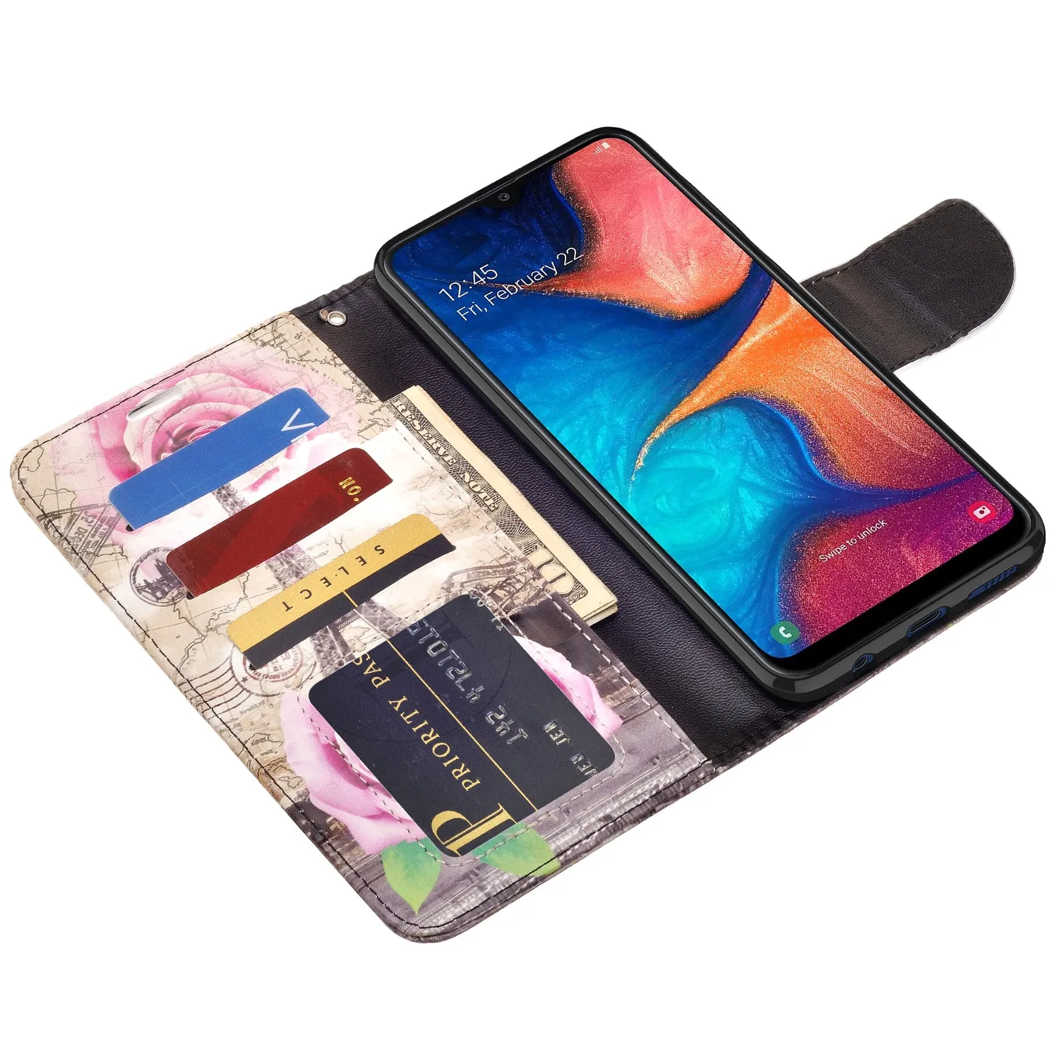 Samsung Galaxy A10e Case, Galaxy A10e Wallet Case, Wrist Strap Pu Leather Wallet Case [Kickstand] with ID & Credit Card Slots - Paris