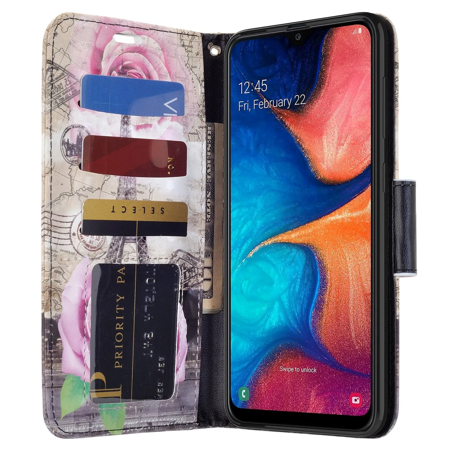 Samsung Galaxy A10e Case, Galaxy A10e Wallet Case, Wrist Strap Pu Leather Wallet Case [Kickstand] with ID & Credit Card Slots - Paris