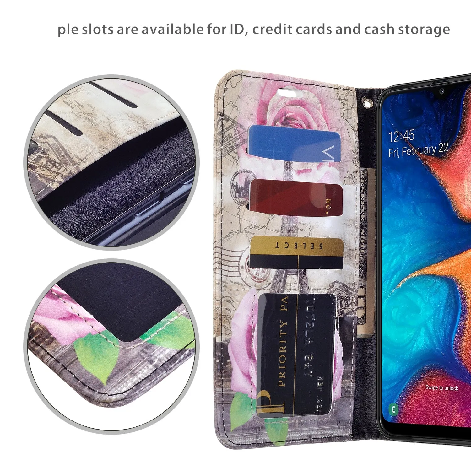 Samsung Galaxy A10e Case, Galaxy A10e Wallet Case, Wrist Strap Pu Leather Wallet Case [Kickstand] with ID & Credit Card Slots - Paris