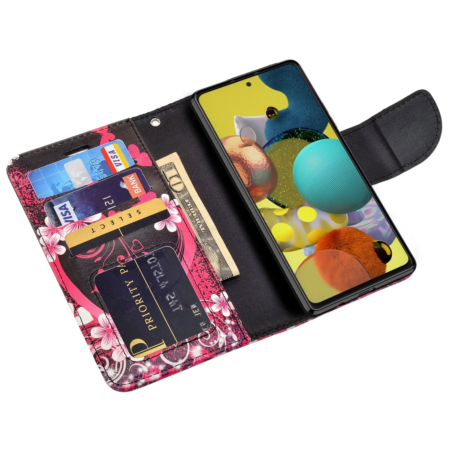 Samsung Galaxy A71 5G Case, Galaxy A71 5G Wallet Case, Wrist Strap Pu Leather Wallet Case [Kickstand] with ID & Credit Card Slots - Heart Butterfly