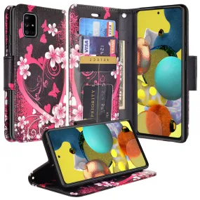 Samsung Galaxy A71 5G Case, Galaxy A71 5G Wallet Case, Wrist Strap Pu Leather Wallet Case [Kickstand] with ID & Credit Card Slots - Heart Butterfly