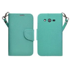 Samsung Galaxy Core Prime Wallet Case, Wrist Strap Flip [Kickstand] Pu Leather Wallet Case with ID & Credit Card Slot - Teal