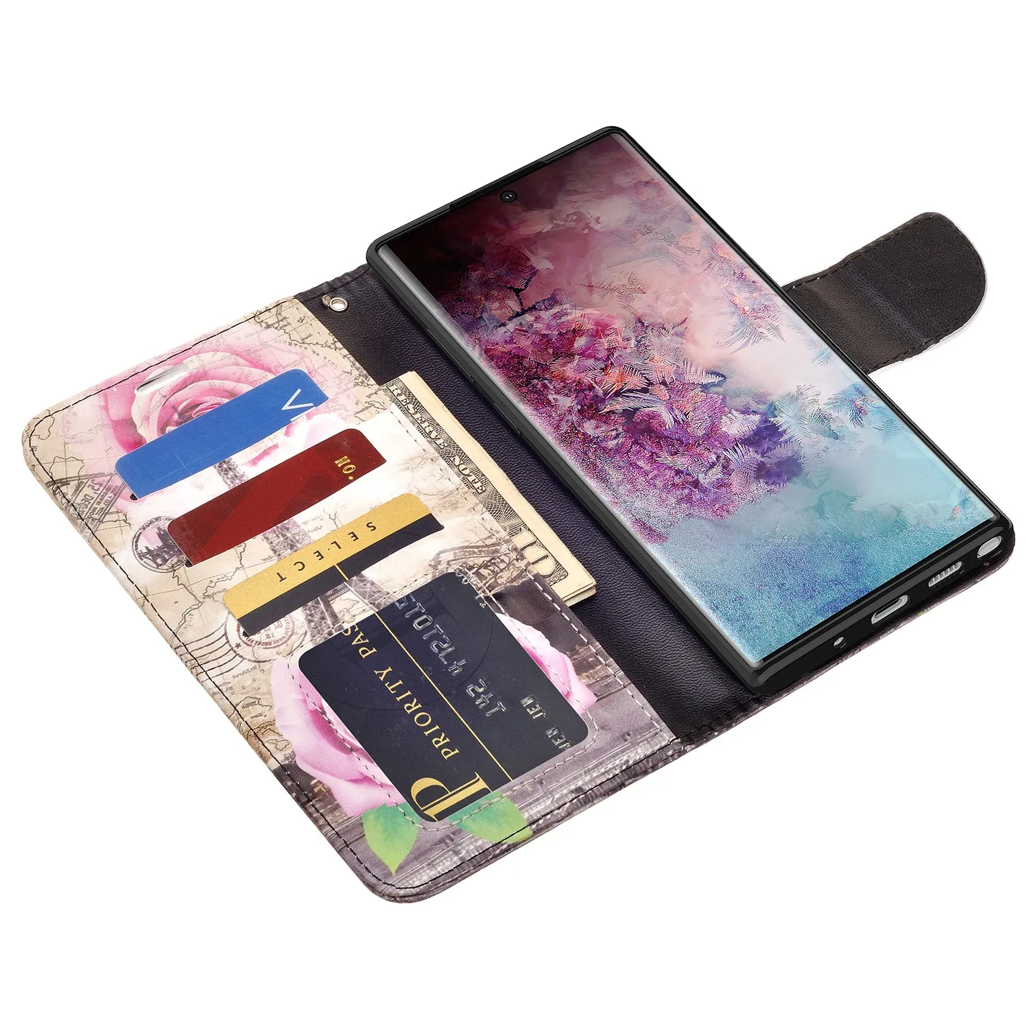 Samsung Galaxy Note 10  Case, Galaxy Note 10 Plus Wallet Case, Wrist Strap Pu Leather Wallet Case [Kickstand] with ID & Credit Card Slots - Paris