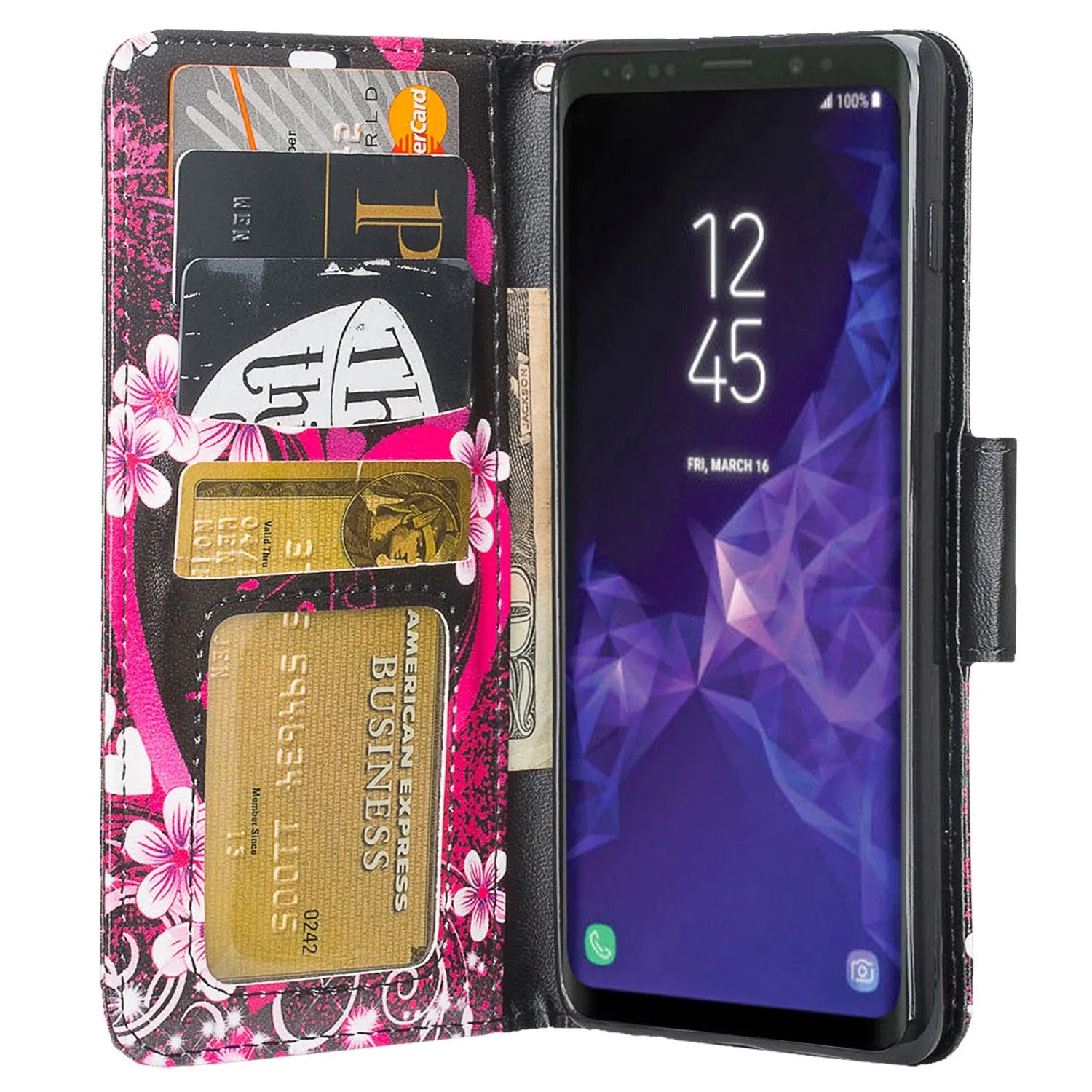 Samsung Galaxy S10 Case, Galaxy S10 Wallet Case, Wrist Strap Pu Leather Wallet Case [Kickstand] with ID & Credit Card Slots - Heart Butterflies