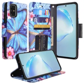 Samsung Galaxy S20 Ultra Case, Galaxy S20 Ultra Wallet Case, Wrist Strap Pu Leather Wallet Case [Kickstand] with ID & Credit Card Slots - Blue Butterfly