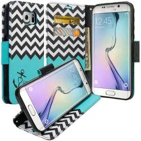 Samsung Galaxy S7 Edge Wallet Case, Wrist Strap Pu Leather Magnetic Flip Fold[Kickstand] with ID & Card Slots for Galaxy S7 Edge - Teal Anchor