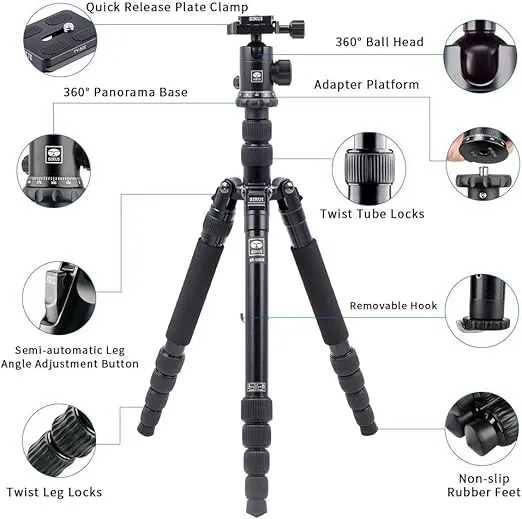 SIRUI Tripod for Camera, 2-in-1 Aluminum Camera Tripod Monopod, Compact Travel Tripod with 360 Panorama Ball Head, Professional Tripod for DSLR Video Camcorders 17,6lbs Load (MT1005 M10)