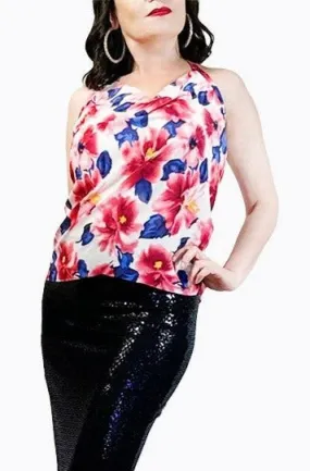 spring blooms draped halter tango top with adjustable straps