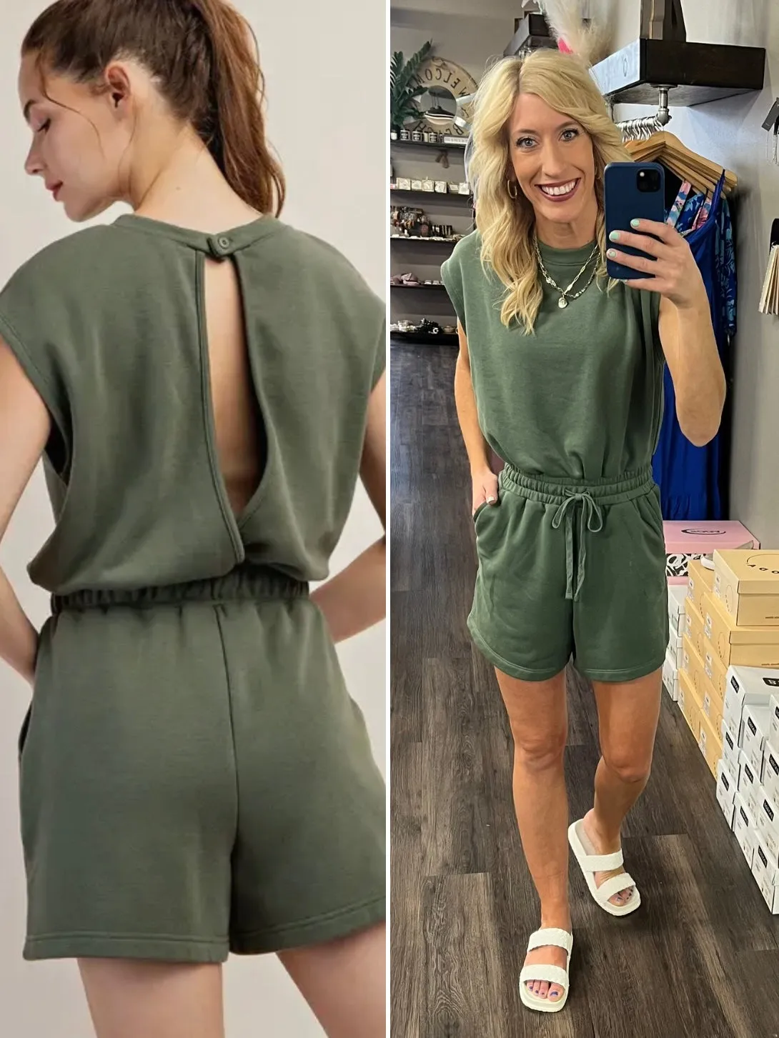 Sunday Open Back Romper - Olive