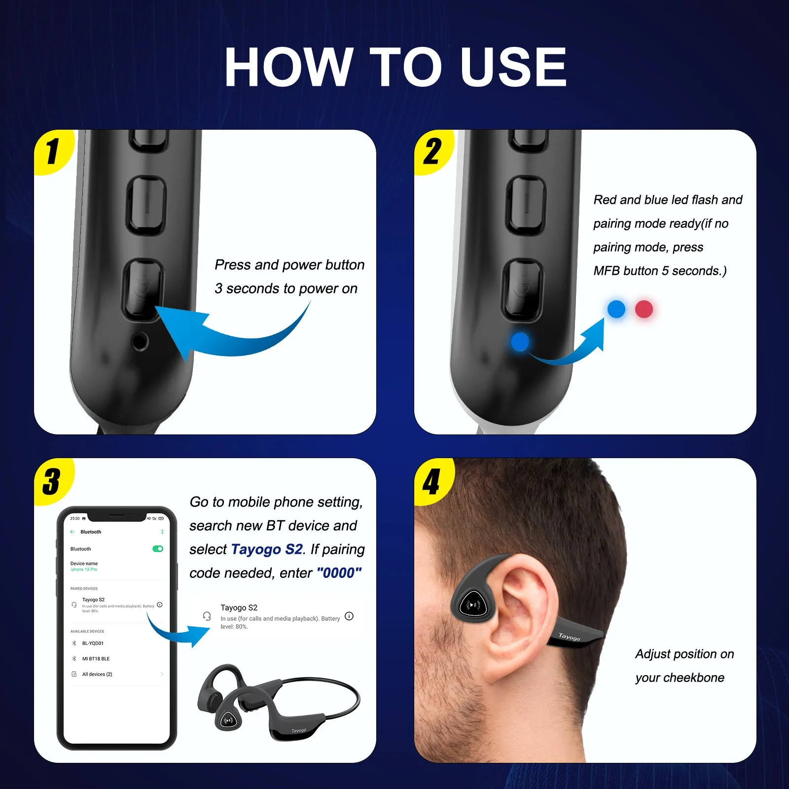 Tayogo S2 Bone Conduction Bluetooth Headphone for Sports