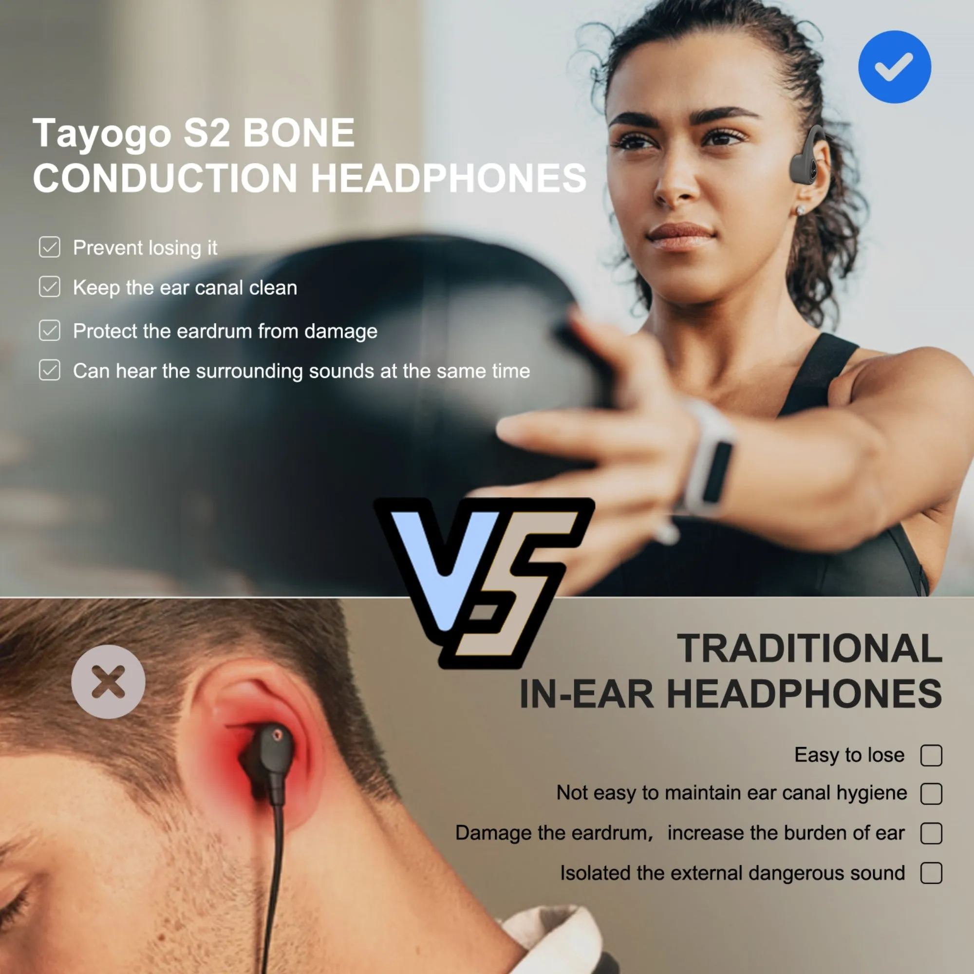 Tayogo S2 Bone Conduction Bluetooth Headphone for Sports