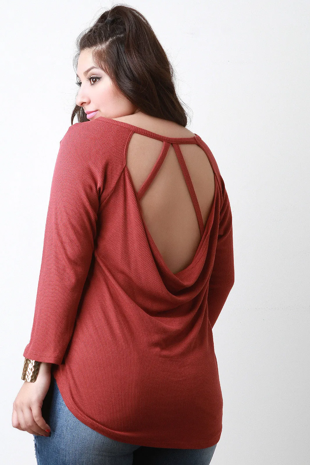 Thermal Knit Open Back Top