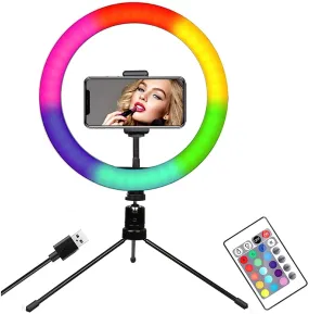 Ultra Bright Multi-Color 10" LED Ring Light with Phone Holder and Table Top Tripod