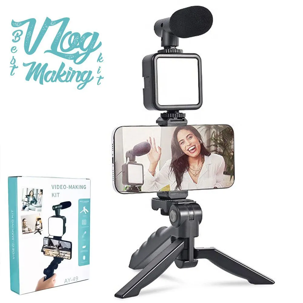 Video Vlog Making Tripod Kit with Mic & Light AY-49