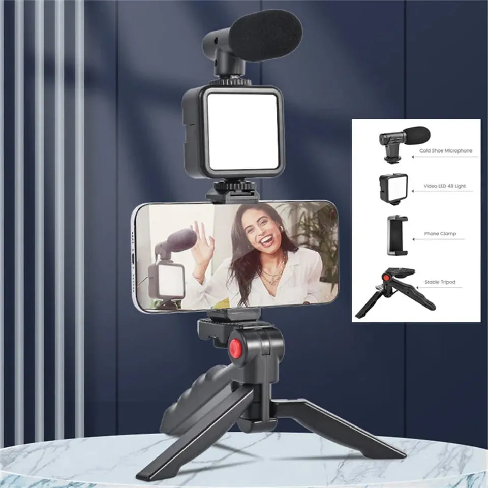 Video Vlog Making Tripod Kit with Mic & Light AY-49