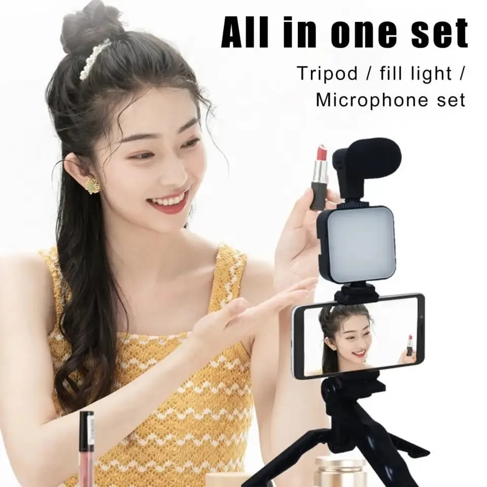 Video Vlog Making Tripod Kit with Mic & Light AY-49