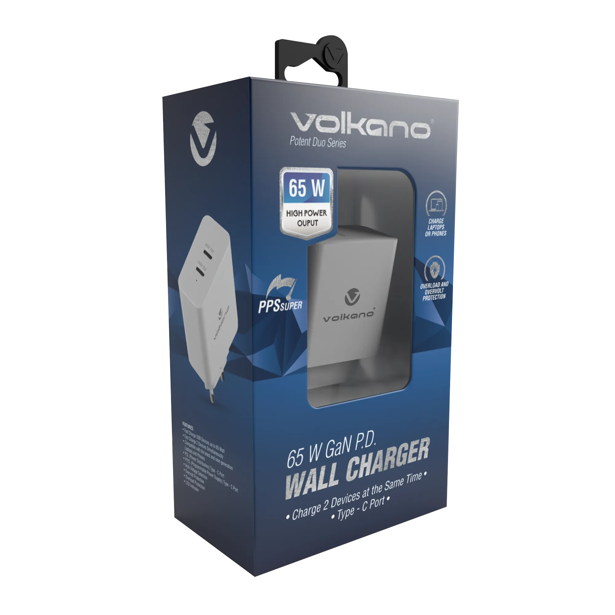 Volkano Potent Duo series 65W GaN Dual PD Compact Wall Charger