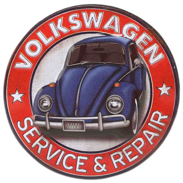 Volkswagen Service Beetle Embossed Metal Magnet