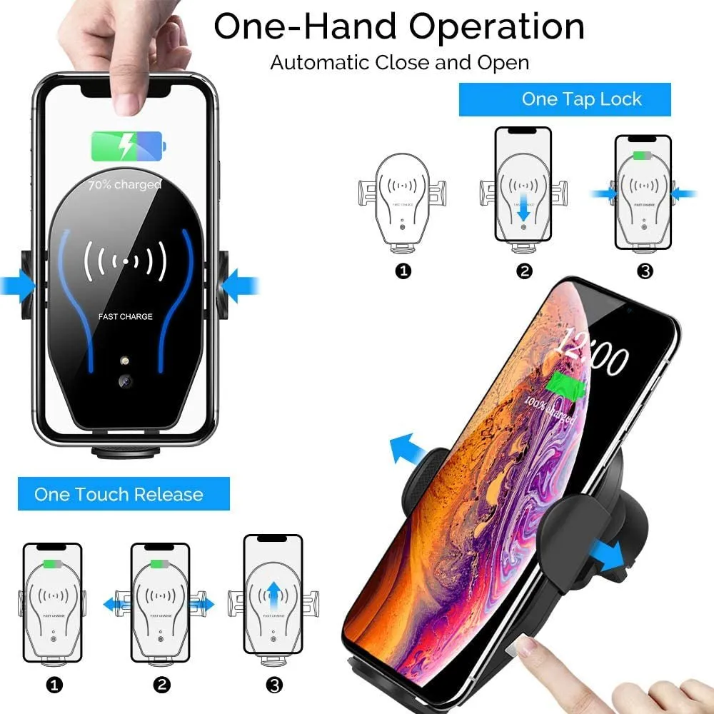 Wireless Car Charger Mount, Mikikin Auto-Clamping Qi 10W 7.5W Fast Charging Car Phone Holder Air Vent Compatible with Iphone 14/13/12/Mini/11/Pro/Pro Max/Plus/Xr/Xs/X/8, Samsung S22/S21/S20/10/Note 20