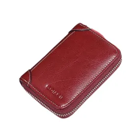 Women 12 Card Slots Rfid Genuine Leather Short Zipper Coin Purse Walle