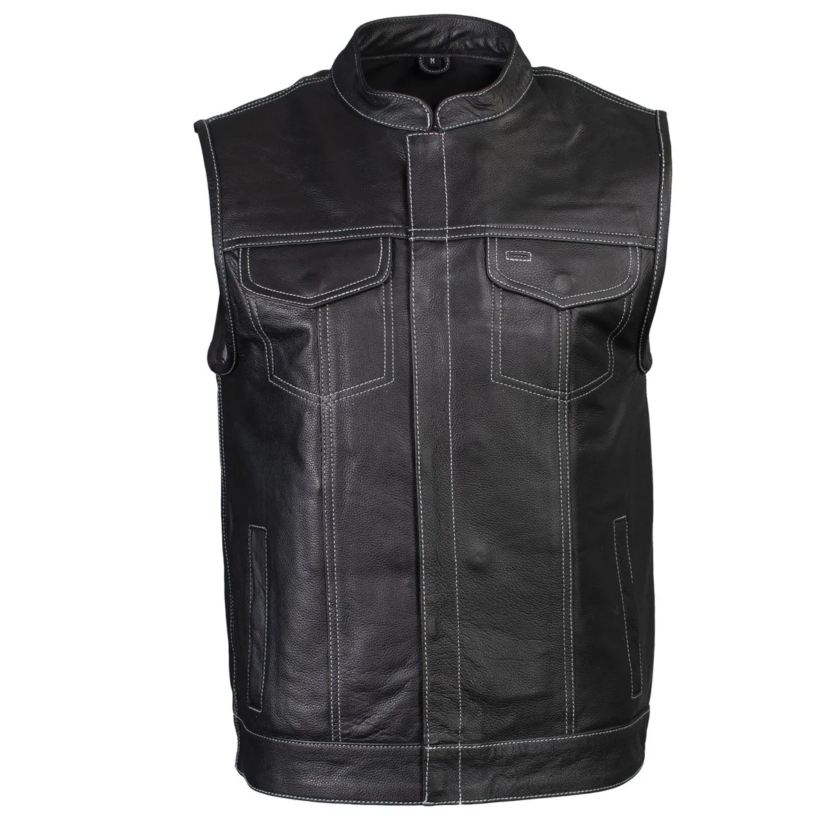 Xelement ‘Gold Series’ XS13004 Men's 'Dagger’ Black Leather MC Vest with Flannel Liner