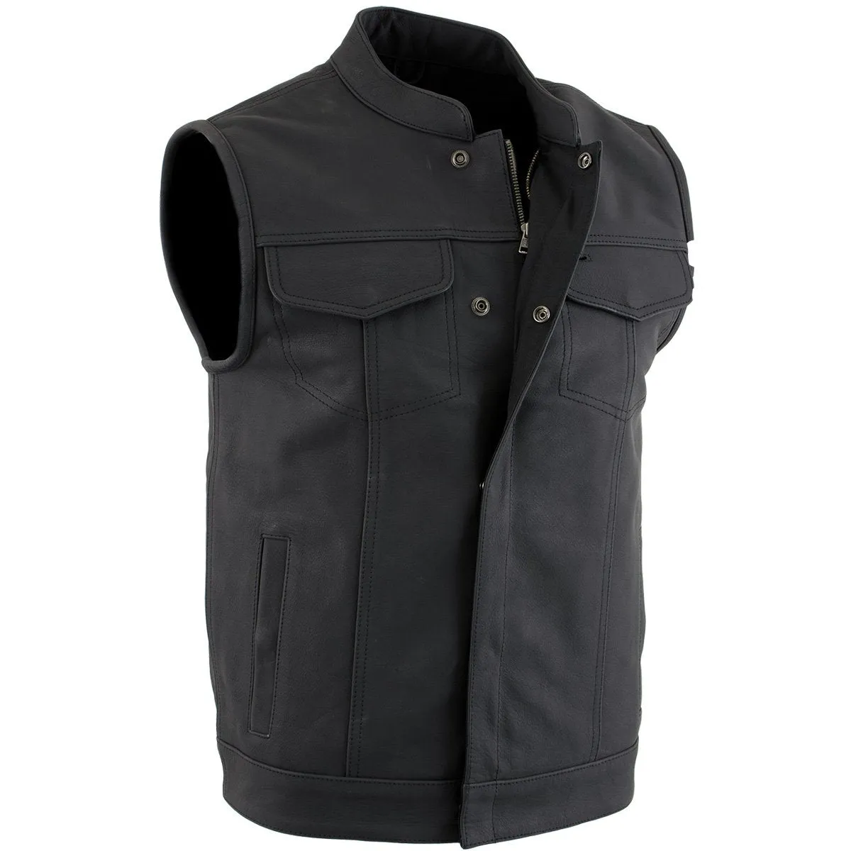 Xelement XS13001 Men's 'Barrage' Flat Black Leather Motorcycle Club Style Riding Biker  Vest