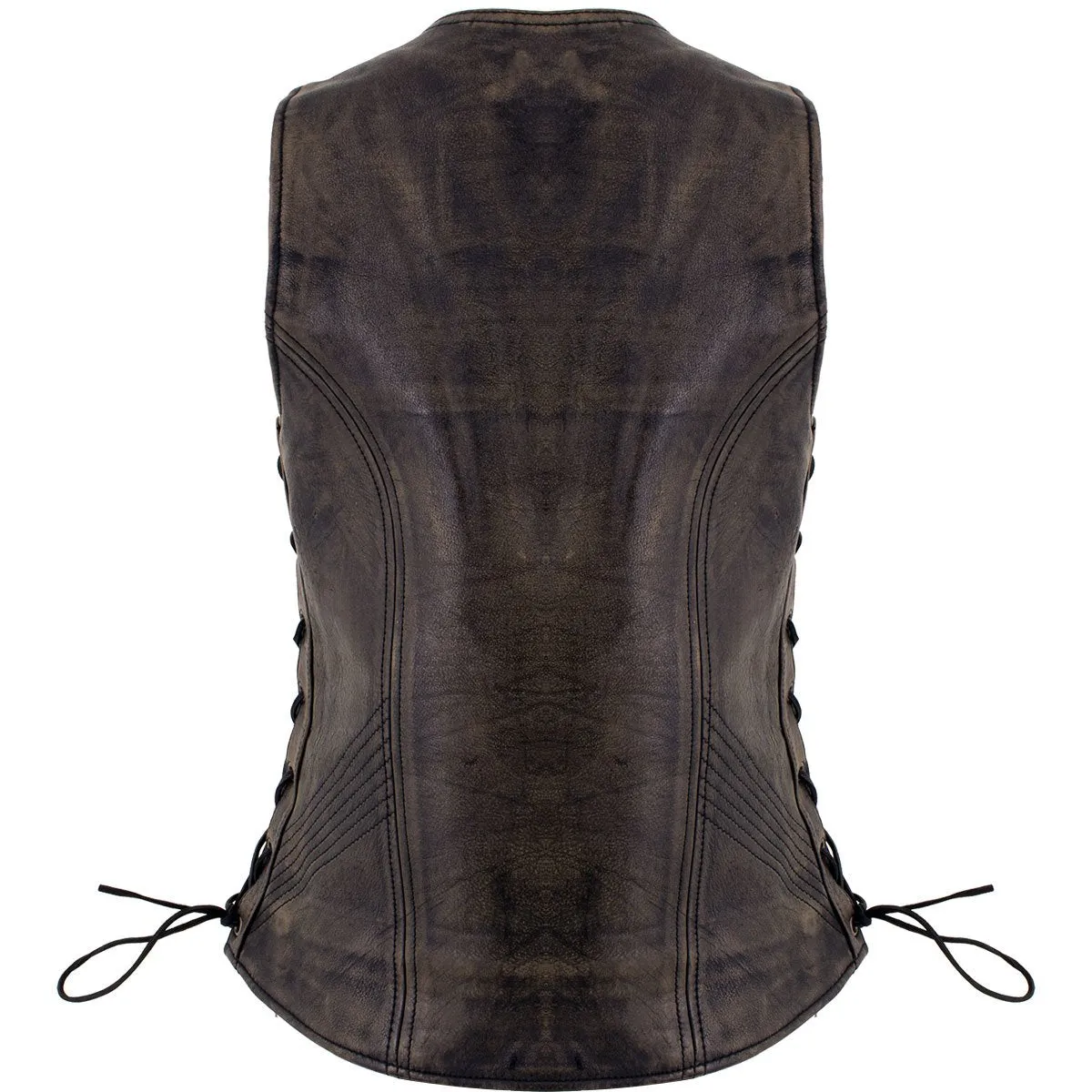 Xelement XS3900 Women's 'Bella' Distressed Brown Leather Motorcycle Biker Rider Vest with Side Laces