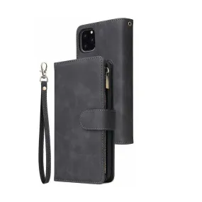 Zipper Wallet Mobile Phone Case for iPhone 7Plus/ 8Plus with Wrist Strap Black