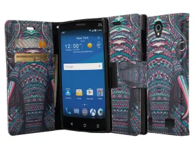 ZTE ZMAX 2 | Z958 Case, Wrist Strap Magnetic Fold[Kickstand] Pu Leather Wallet Case with ID & Credit Card Slots for ZTE ZMAX 2 - Tribal Elephant