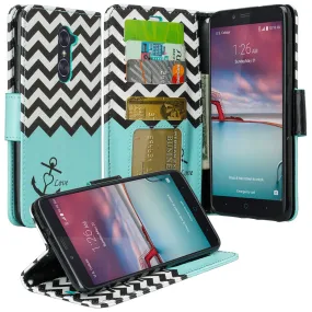 ZTE ZMAX Pro Case | Blade X Max | ZTE Carry | ZTE Grand X Max 2 Case | ZTE Imperial Max Case | Max Duo Wrist Strap Pu Leather Magnetic Fol[Kickstand] Wallet Case[ID & Card Slots] - Teal Anchor